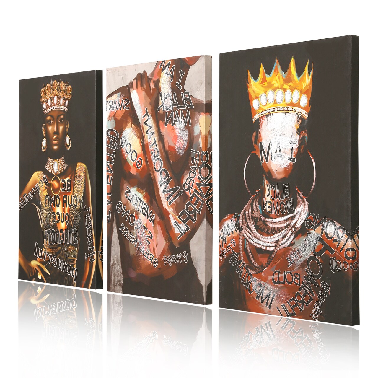 15.9"x24" African American Wall Decor Canvas Wall Art 3 Piece Framed Wall Art
